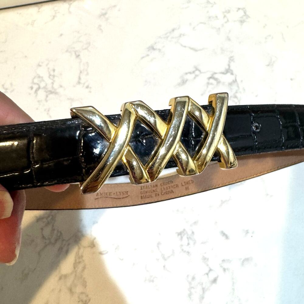 Vintage 90s Aimee Lynn BeIt Italian lined Croco Leather Gold Tone buckle Size M - Picture 3 of 9